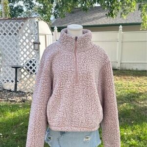 Sage Pink Sherpa Half-Zip Jacket